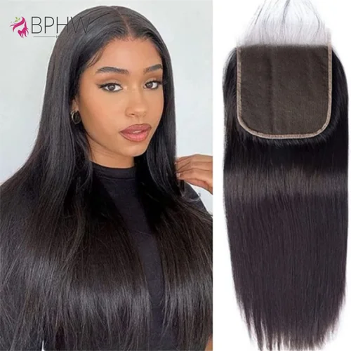 Cierre Frontal de malla recta, solo cierre de encaje 4x4, cabello Remy brasileño prearrancado, 100% cabello humano, cierre de encaje recto 12A