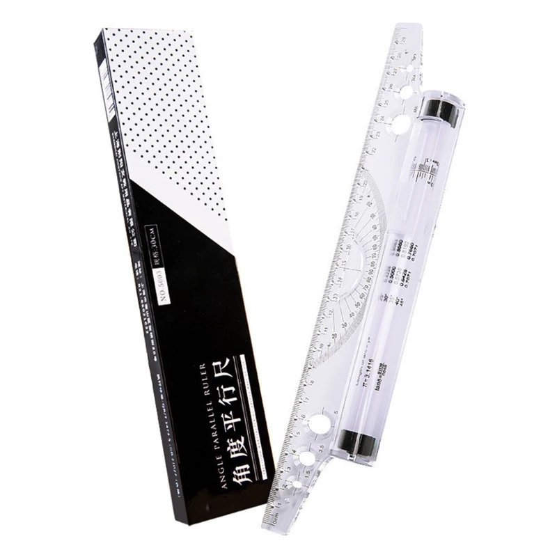 12'' Clear Parallel Ruler Drawing Roller Ruler with Trigonometric Function Table