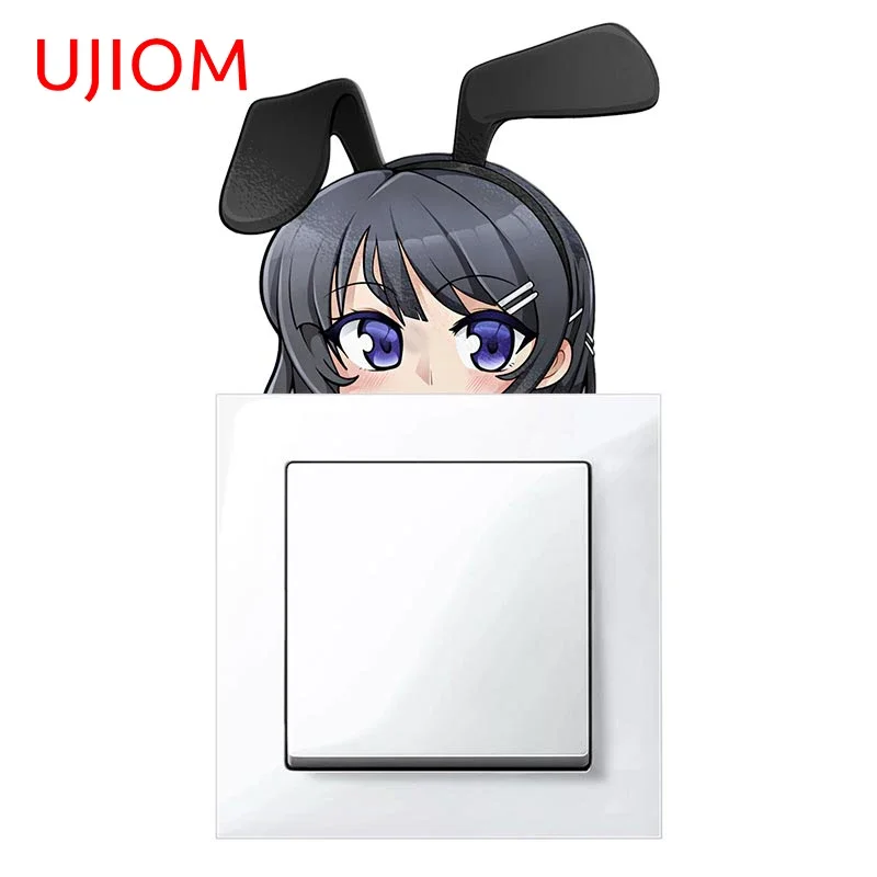 UJIOM 13cm X 12.9cm Sakurajima Mai Peeker Wall Sticker anime kawayi Scratch-Proof Decal Switch Refrigerator Cupboard Decoration