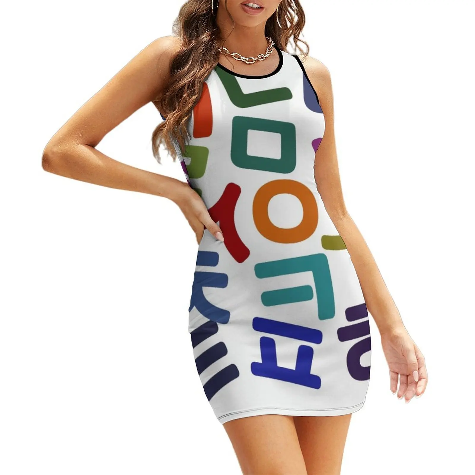 

Korean Alphabet Hangul Consonants Colourful Sleeveless Sundress Woman clothing dresses summer wedding dresses for parties