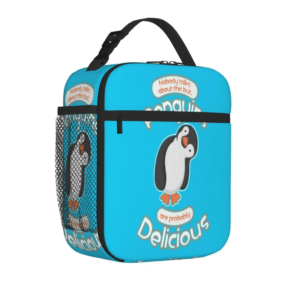 Hot Sale Penguin Delicious Canvas Texture Portable Lunch Bag Day Excursion Large Lunch Bag
