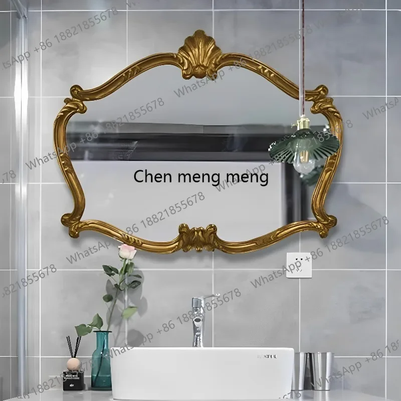 CC 45European retro bathroom mirror carved fireplace decorative mirror bathroom wall hanging makeup mirror