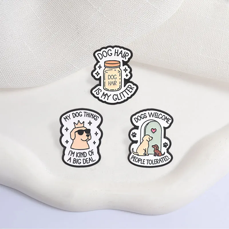 Dogs Welcome Badge Cute Cartoon Pet Dog Slogan Enamel Pins Fashion Lapel Metal Brooch Backpack Clothes Jewelry Gift for Friends
