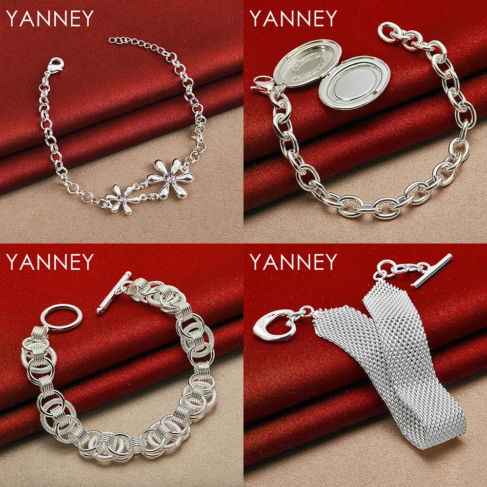 

925 Sterling Silver 8 Inch Delicate Flower Hollow Bracelet Womens Party Jewelry Fashion Accessories Ornaments Wedding
