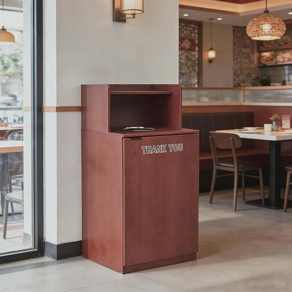 

Деревянный коммерческий мусорный бак на 32 галлона с поддоном и дверцей для использования в ресторанах, на кухнях и в столовых