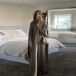 Eid Keten Açık Abaya Kadınlar için Dubai 2024 Düz Rahat Abayas Kimono Türkiye Dış Giyim Müslüman Başörtüsü Elbise İslam Kıyafet Kaftan Robe