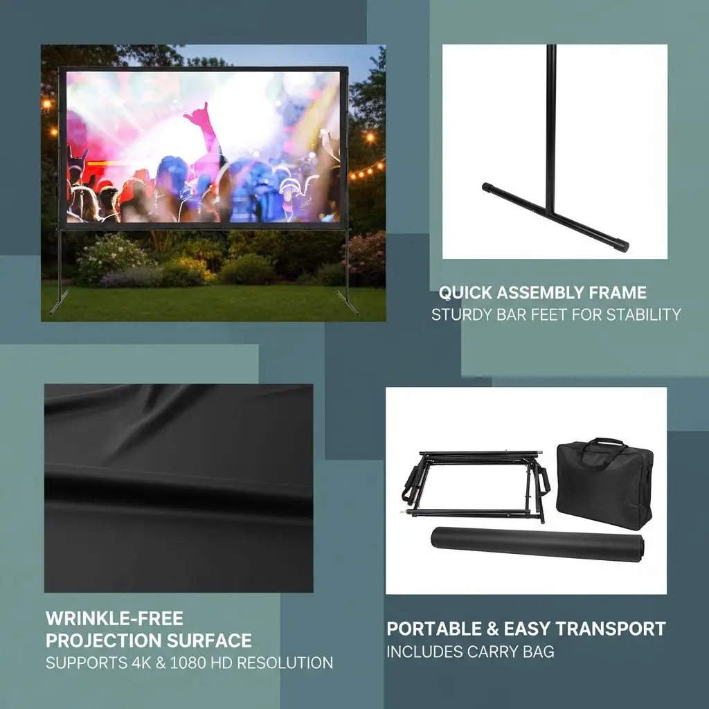 Movie Projection Display 100-inch 16:9 4K 1080P HD for Home Theater Backyard Movie Night Garden Party, Foldable Polyester Fab