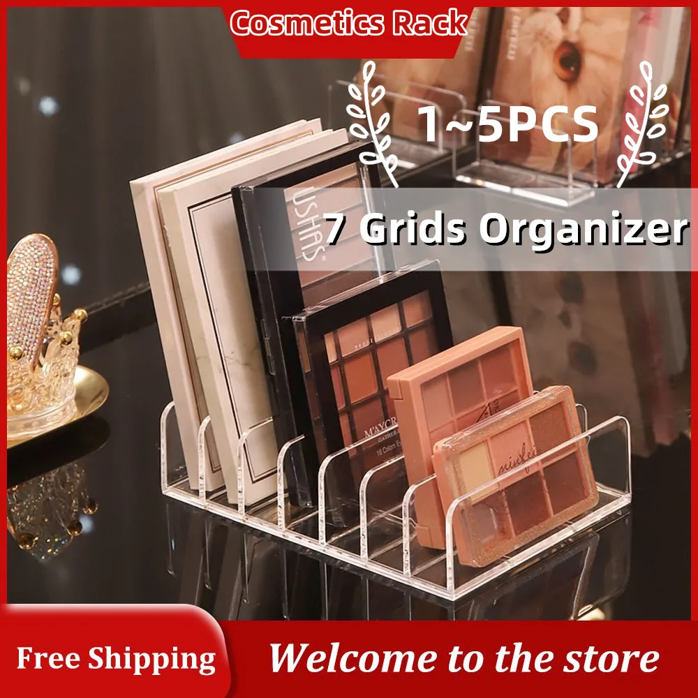 1~5PCS 7 Grids Acrylic Compact Eyeshadow Palette Organizer Display Tray Storage Box Cosmetics Rack Makeup Tools Holder Drawer