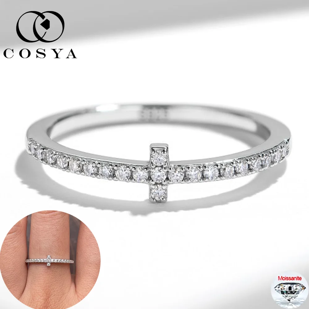

COSYA Кольцо с муассанитом и полным крестом для женщин, 100% серебро S925, белое золото 18 карат, цвет D, VVS1, лабораторное обручальное кольцо с бриллиантами, ювелирные изделия