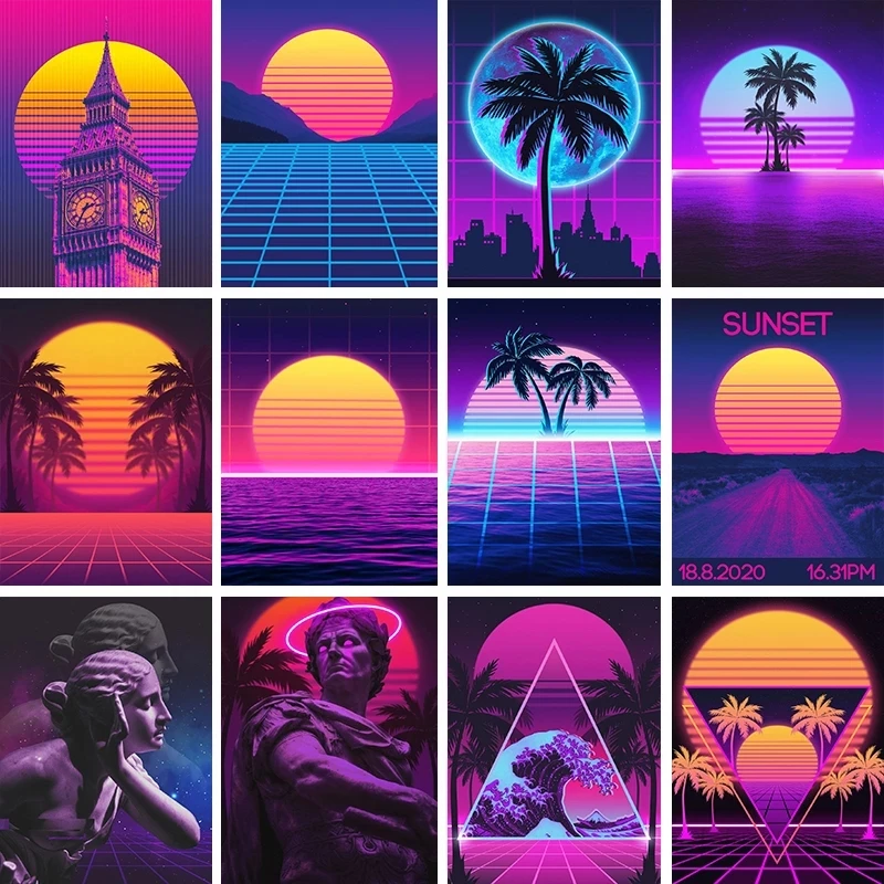 Neon Night City Street Fantasy Canvas Painting Posters and Prints 80s Dream Vaporwave Style Wall Art Picture Home Decoration