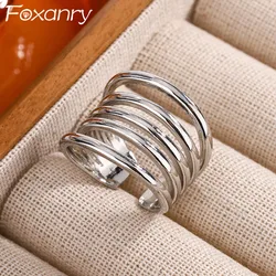 Foxanry Wide Multilayer Lines Open Rings For Women Couples Trendy Personality Creative Design Minimalist Birthday Jewelry Gifts