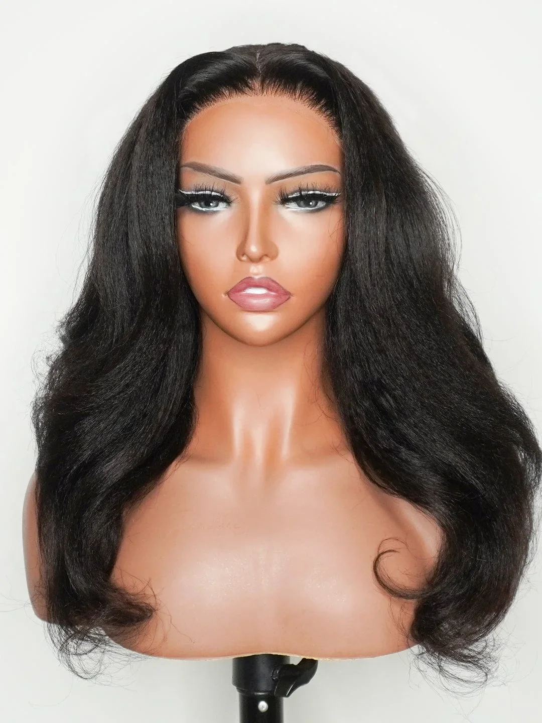 

26Inch Yaki Soft Long Kinky Wave Natural Black 13X4Lace Front Wig For Black Women Synthetic Preplucked Glueless Baby Hair Daily
