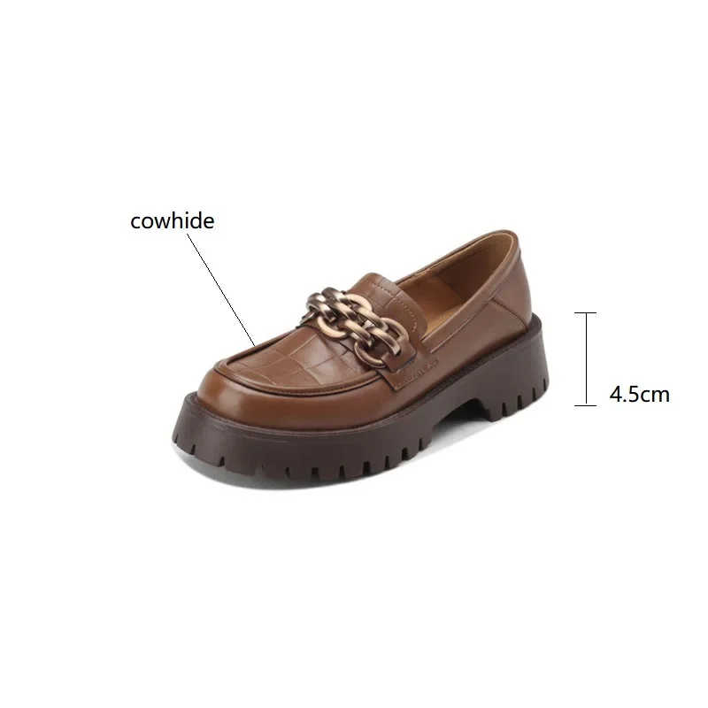 NEW Spring Retro Women Pumps Round Toe Chunky Heel Loafers Split Leather Shoes for Women Metal Buckle Shoes Platform Shoes