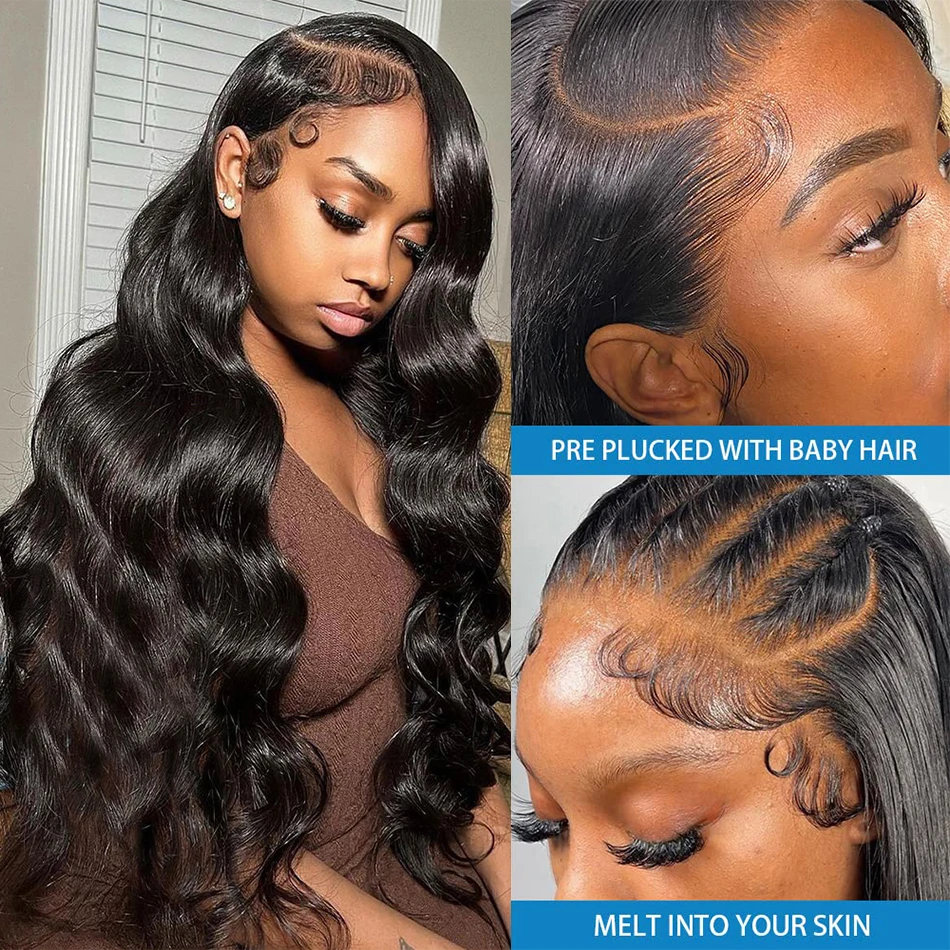 Perruque Lace Front Wig Body Wave brésilienne naturelle, cheveux humains, 13x4 Hd, pre-plucked, 360, 30 40 pouces, pour femmes