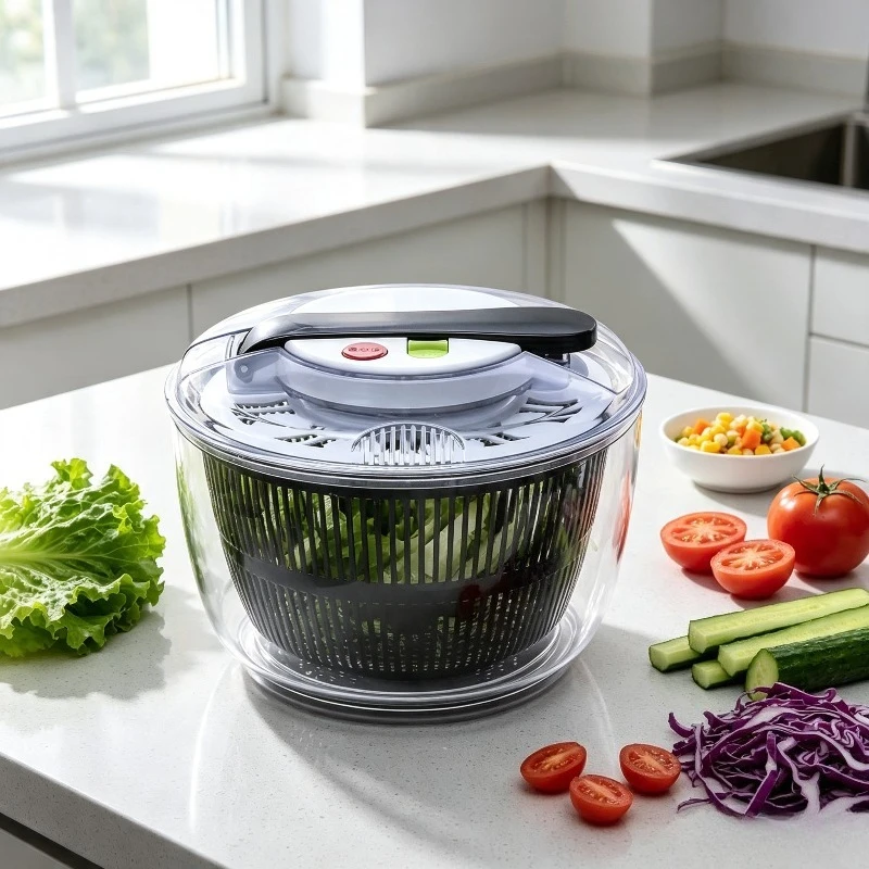 Salad Spinner 5L Large Capacity - One-Handed Press Lid Vegetable Fruit Dehydrator,Easy Kitchen Tool for Washing & Drying Lettuce