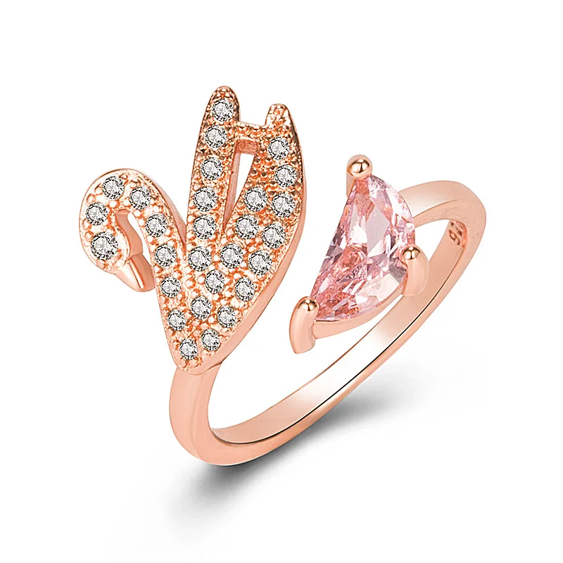 Crystals Rings For Woman Fashion Jewelry High Quality Zircon Rose Gold Silver Little Swan Open Ring