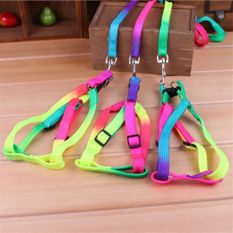 120cm Nylon Pet Harness Dog Rope Leash Collar Rainbow Dog Traction Rope Soft Walking Harness Lead Durable Safely Rope