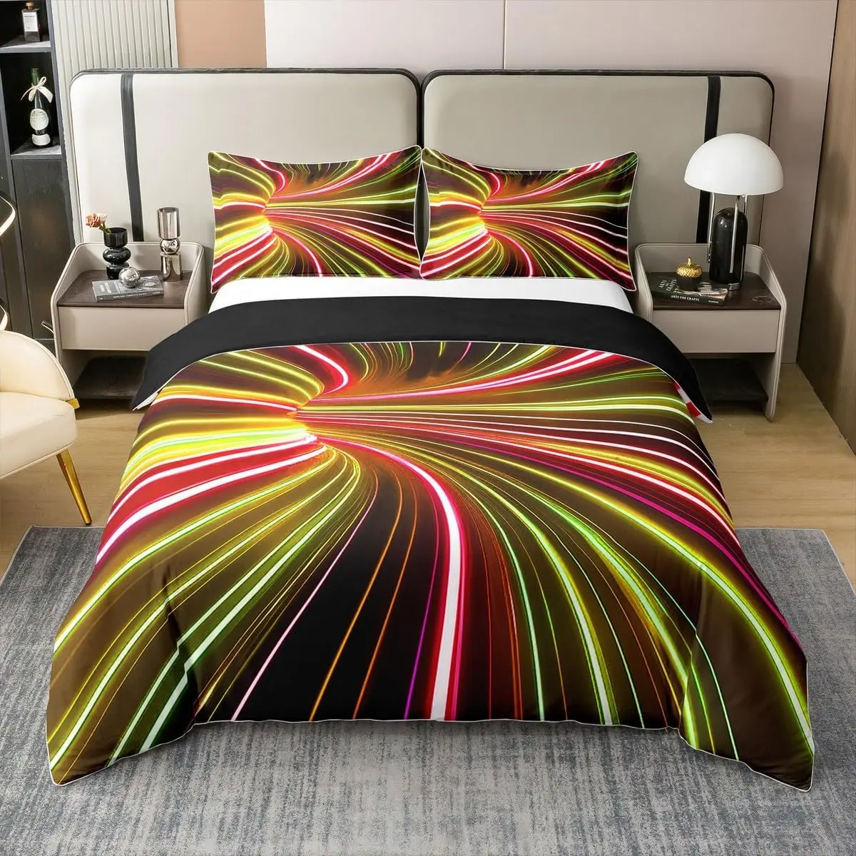 Abstract Geometric Bedding Set Twin Queen Psychedelic Visual Illusion Duvet Cover Modern Striped Circle Swirl Comforter Cover