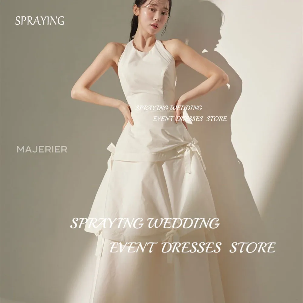 

SPRAYING Wedding photos Simple TAFFETA O-Neck Sleeveless Wedding Dress Bow Floor-Length Long Prom Dress Formal Party Dresses