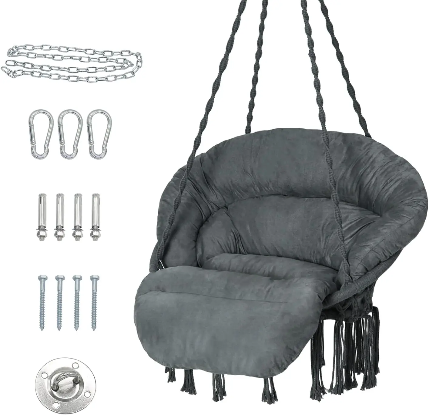 

Hammock Chair with Cushion, Handmade Macrame Swing Chair with Hanging Hardware Kits, Bohemian Style Cotton Rope Hanging Chair fo