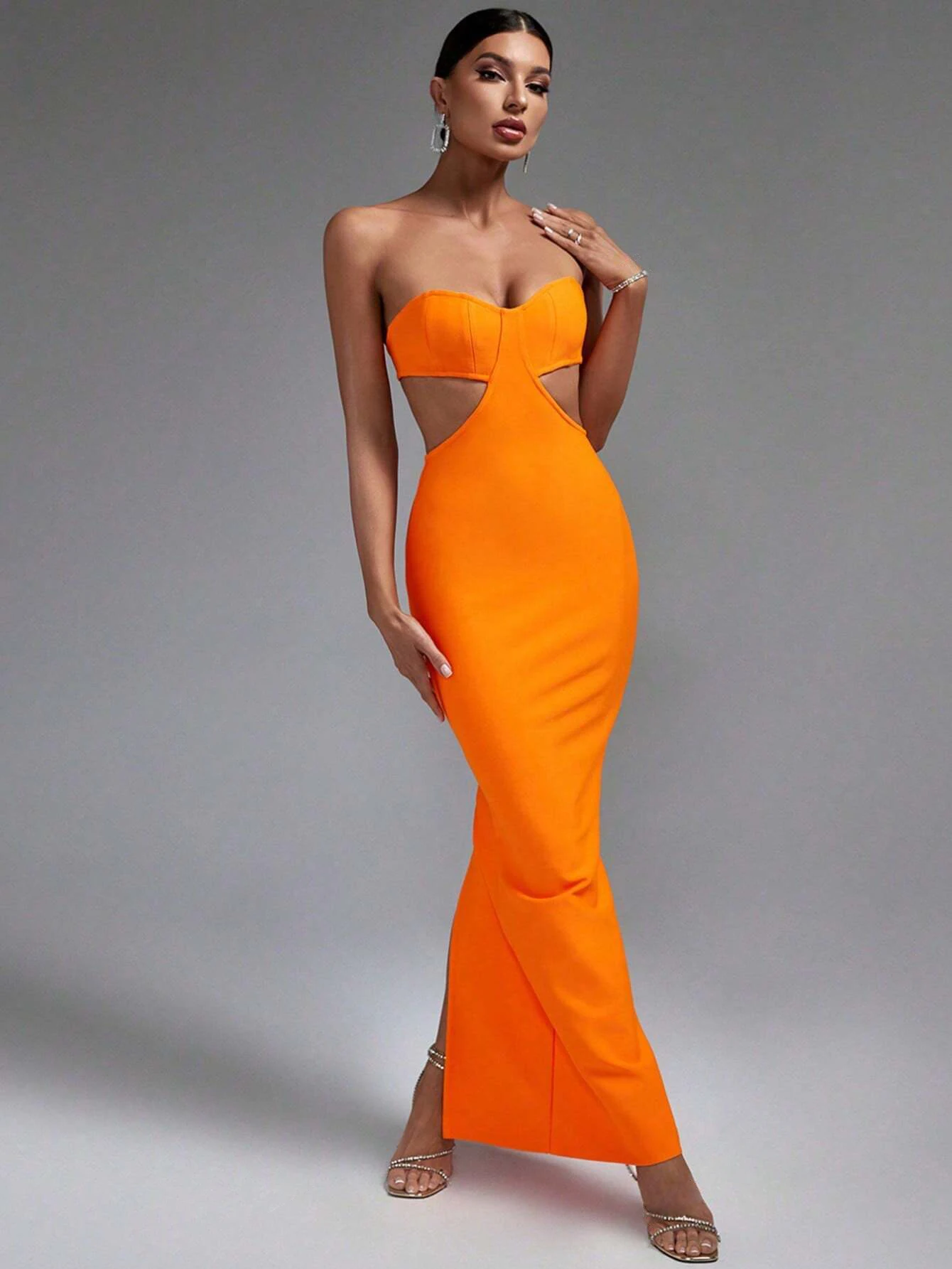 Fantasy Strapless Off Shoulder Maxi Long Bodycon Dress Summer Cut Out Backless Bandage Dress Orange Elegant Cocktail Night Out P