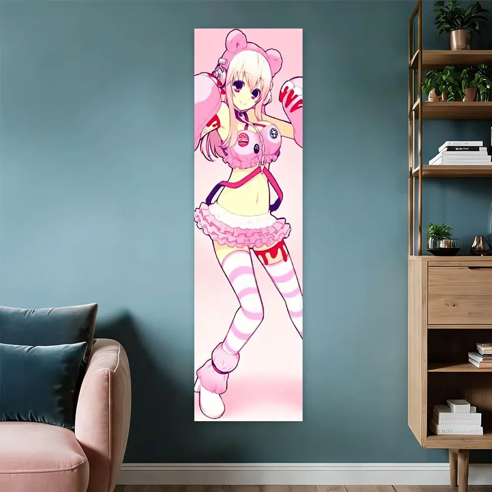 Super Sonico Cute Bear Girl Tapestry, Vertical Kawaii Anime Wall Hanging for Teen Bedroom Dorm Room Decoration