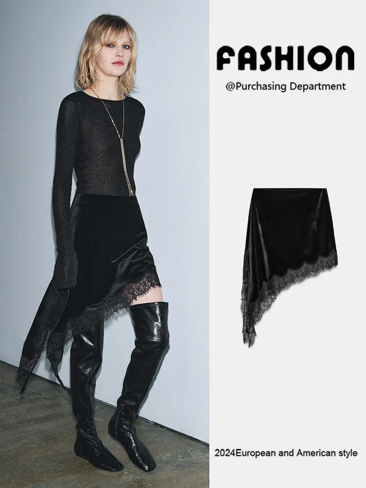 

Ele асимметричная кружевная бархатная юбка для женщин, новая зимняя коллекция, модный этнический сценический костюм Sle