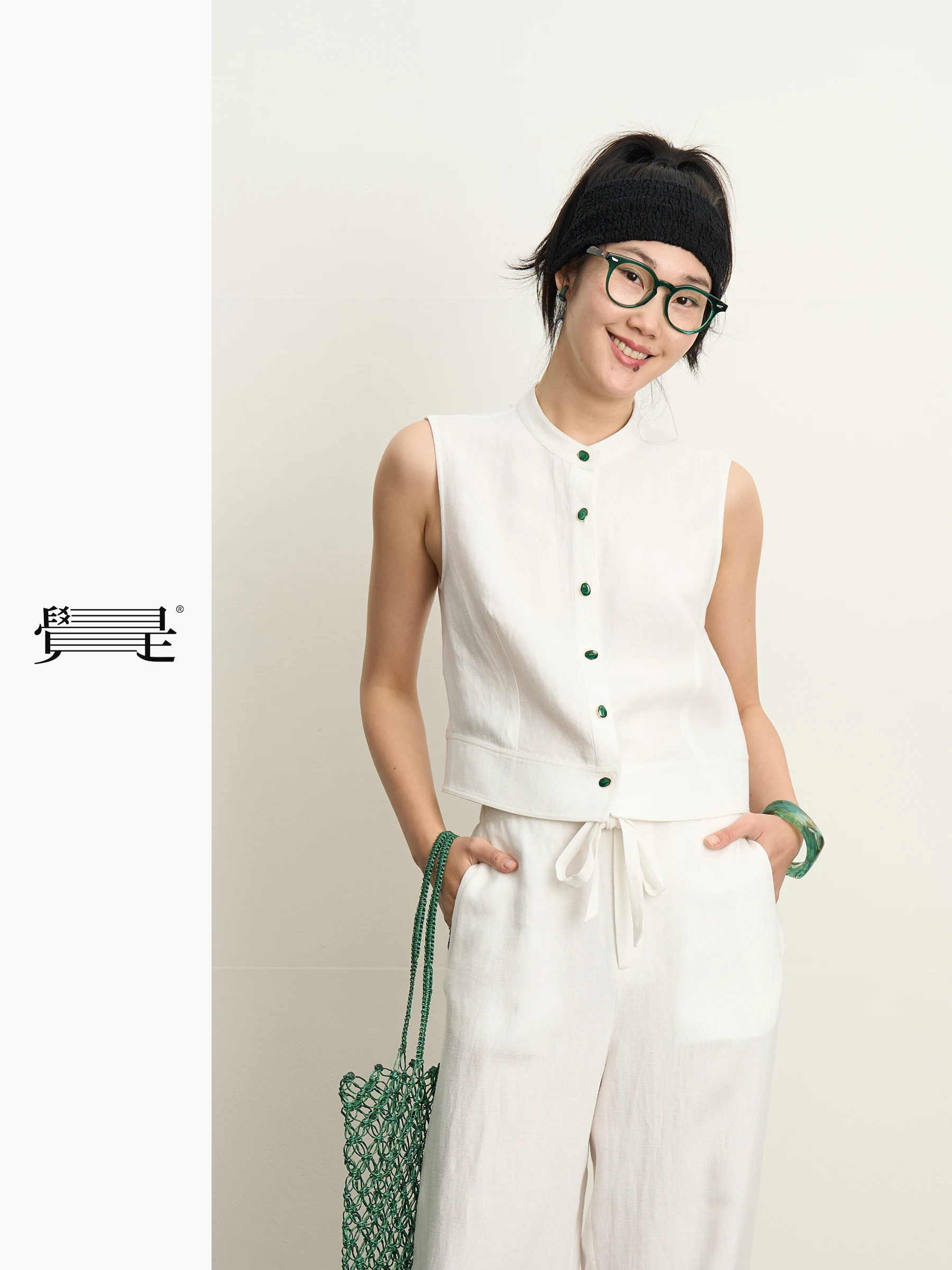 

Jue i Original Simple White Linen Stand Collar Svel Top Women's Summer T-irt Comfortable Breathable Moisture ng