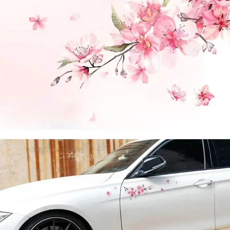 1PC Exterior Accessories Creative Scratch Waterproof Sakura Car Sticker Pink Float Stickers Marks Headlight Decal