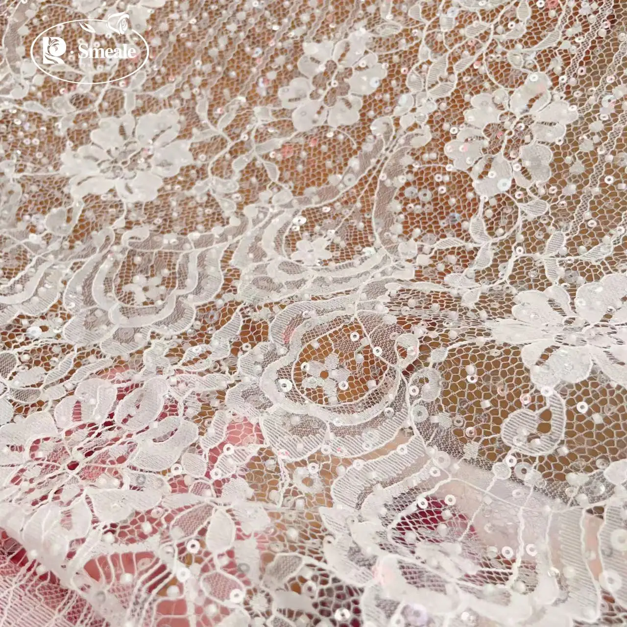 3Yards.NEUE Wimpernperlen Pailletten Spitzenstoff. Luxuriöses Abendkleid aus französischer Spitze. Hochwertige Maßanfertigung für Braut- und Hochzeitsstoffe. – Detail 6