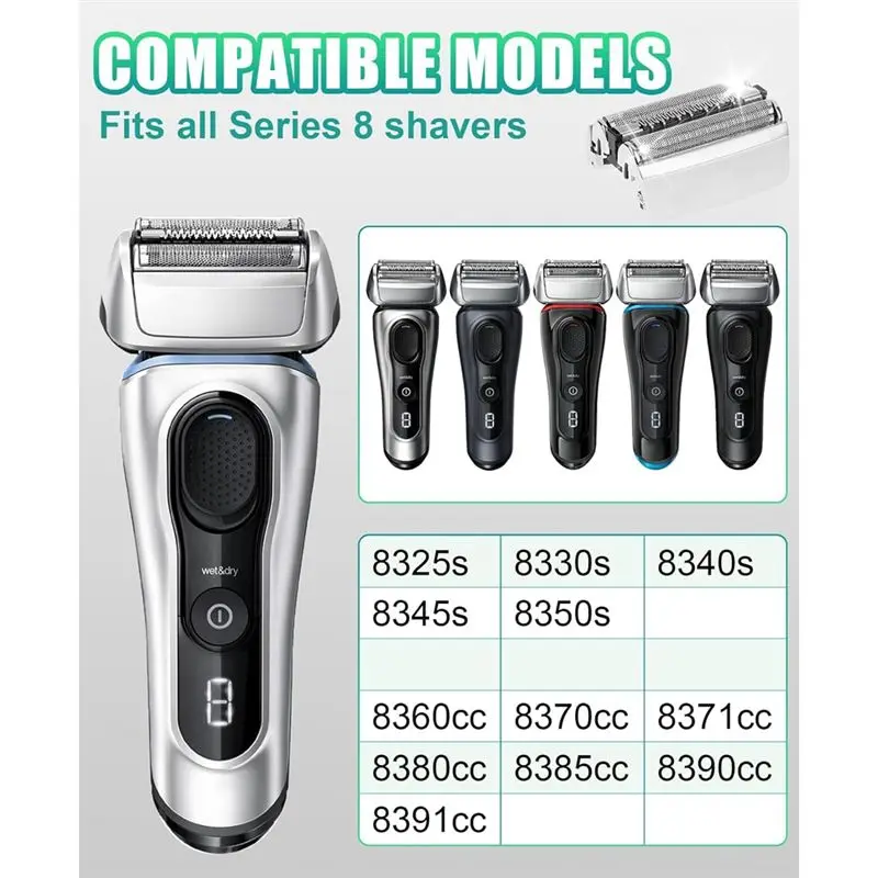 ABUS-2 PCS 83M Head Silver Plastic+Metal For Braun Series 8 S8 Replacement Head Electric Razor Blades Model 8370Cc,8340S,8350S,8