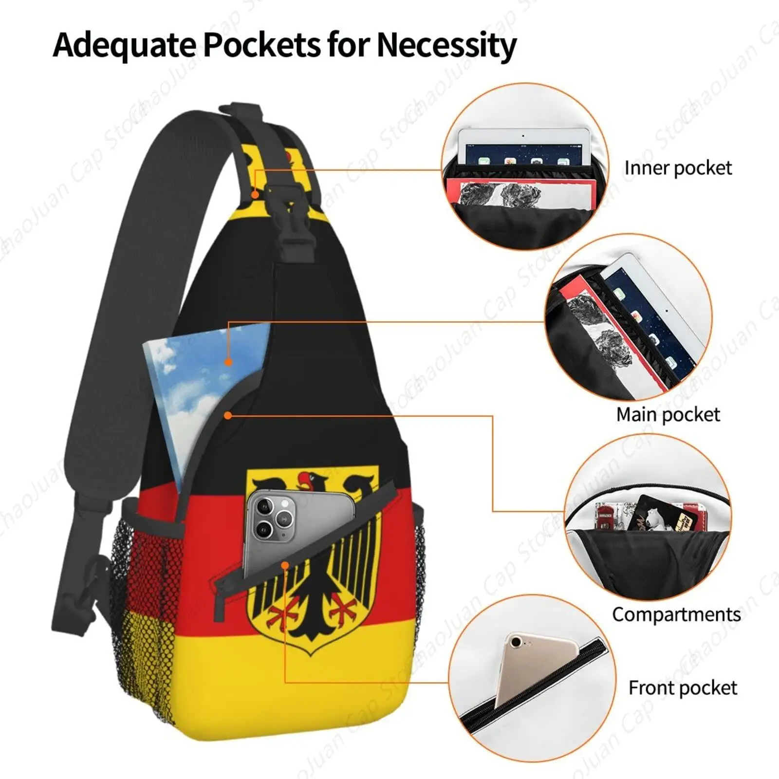 Duitse vlag Sling Bag Crossbody Rugzak Duitsland Reizen Wandelen Dagrugzak Schouderborsttas voor dames en heren