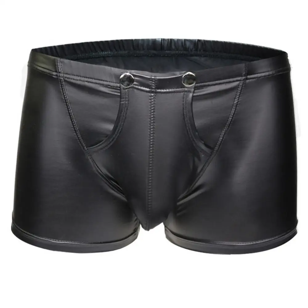 Sexy Open Bulge Pouch Men\\\'s Boxers Underwear Faux Leather Shorts Underpants