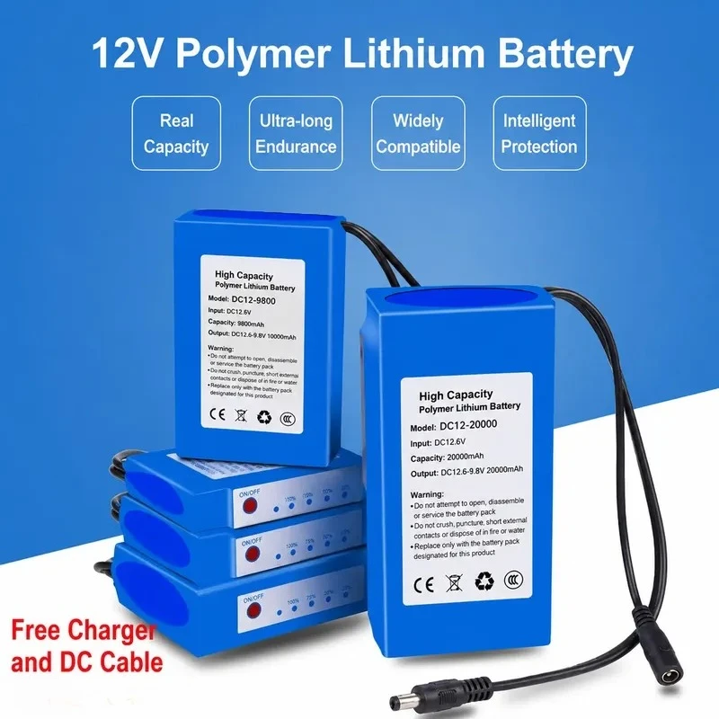 12V Polymer Lithium Battery Pack for Outdoor Mobile Speaker Power Supply Xenon Lamp Large Capacity Rechargeable Solar Battery
