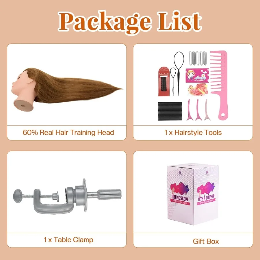 28-дюймовая голова манекена с 80 настоящими человеческими волосами для профессиональной укладки волос, плетения, завивки и косметологического обучения с таблицей