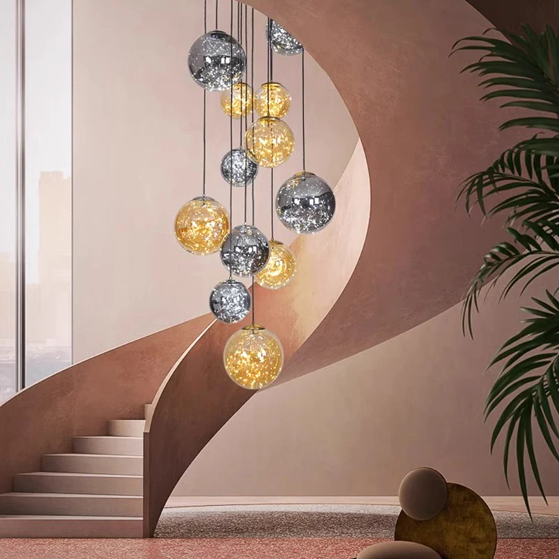 Modern Stair Chandelier Nordic Light Luxury Simple Ceiling Lamps Hanging Light Led Chandeliers For The Living Room Indoor Light