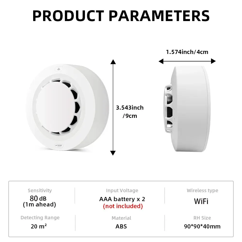 ONENUO Tuya WiFi Detector de humo Sensor fotoeléctrico alarma de incendio sistema de seguridad de cocina para el hogar funciona con la aplicación Smart Life