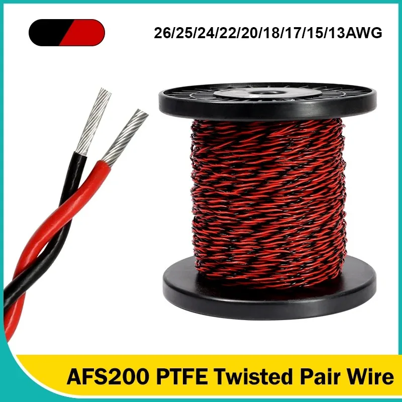 Cable PTFE de 1m - 50m, Cable de Par Trenzado AFS200 FEP de Alta Temperatura, Cable de Conexión de Señal Electrónica para Bricolaje, 26/24/22/20/18/17/15/13AWG