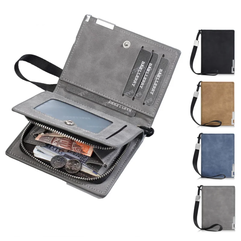 New Men'S Short Two-Fold Wallet, Simple And Multi-Functional Zipper Wallet, Neutral Buckle Money Clip, Coin Purse