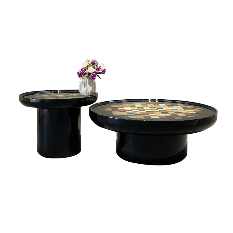 

Italian minimalist round coffee table combination black wabi wind living room home designer creative high-end paint coffee table