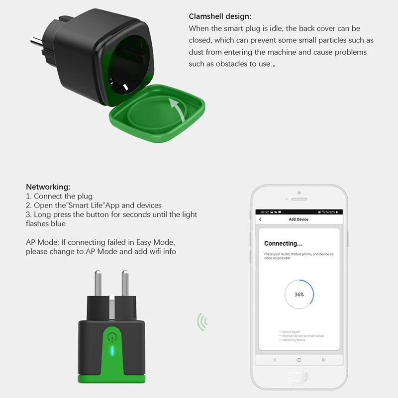 1 PCS Outdoor Smart Plug Green&Black 16A With Power Monitor Function,For Tuya Smart Life Alexa EU Plug