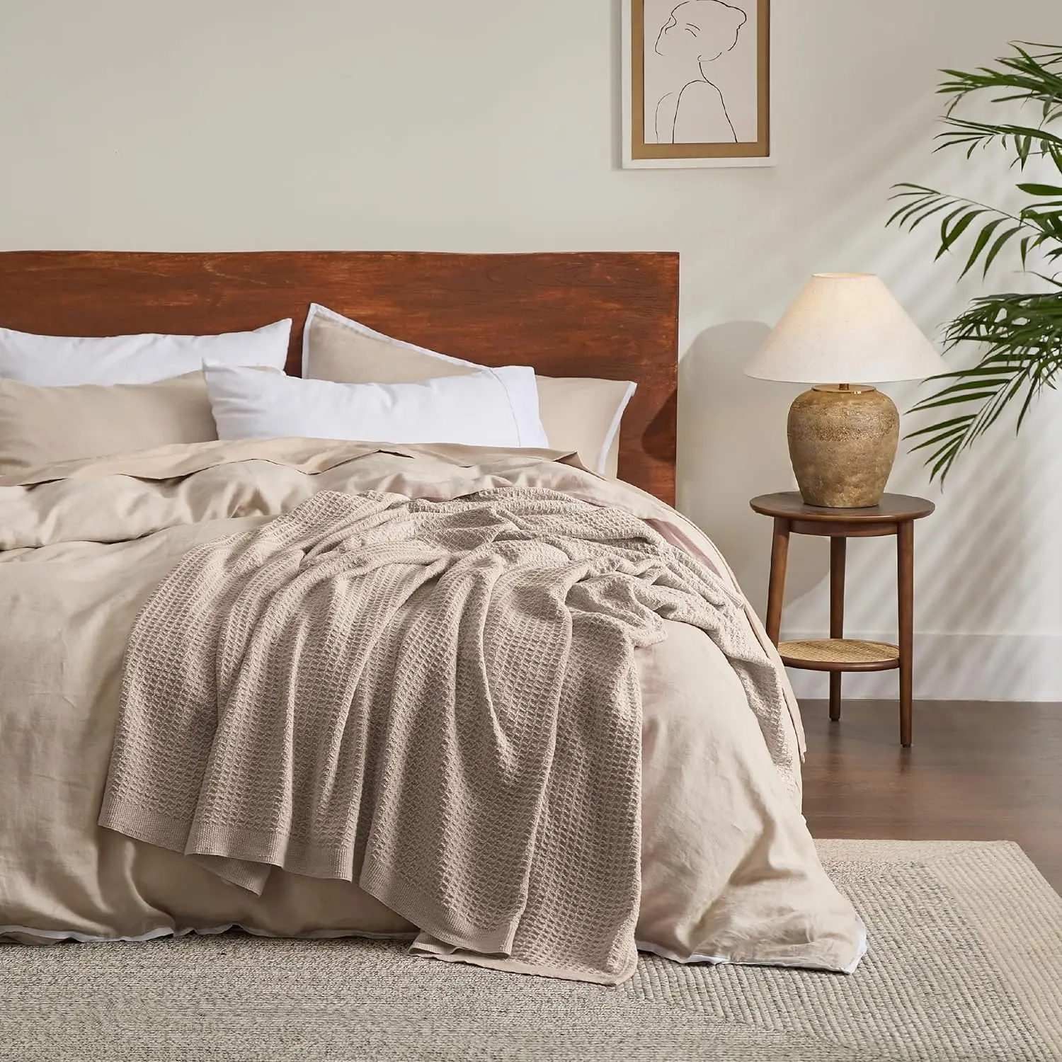 Bedsure 100% Cotton Blankets for Couch or Bed - Waffle Weave, Lightweight and Soft Spring Blankets for Office, Throw, Twin, Quee image 4