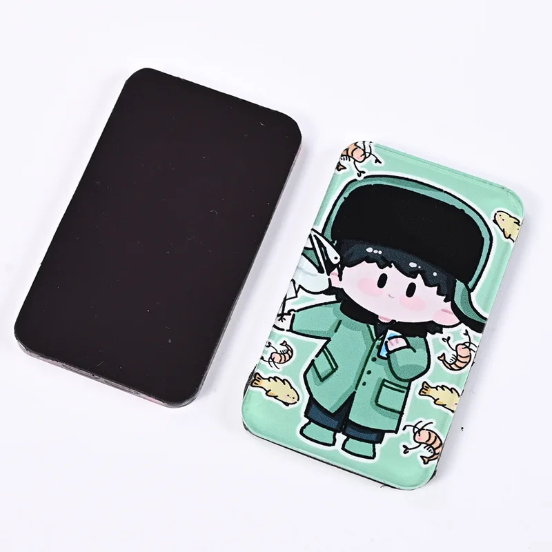 Custom-made acrylic refrigerator magnets featuring celebrity, cartoon, and anime designs; unique cultural