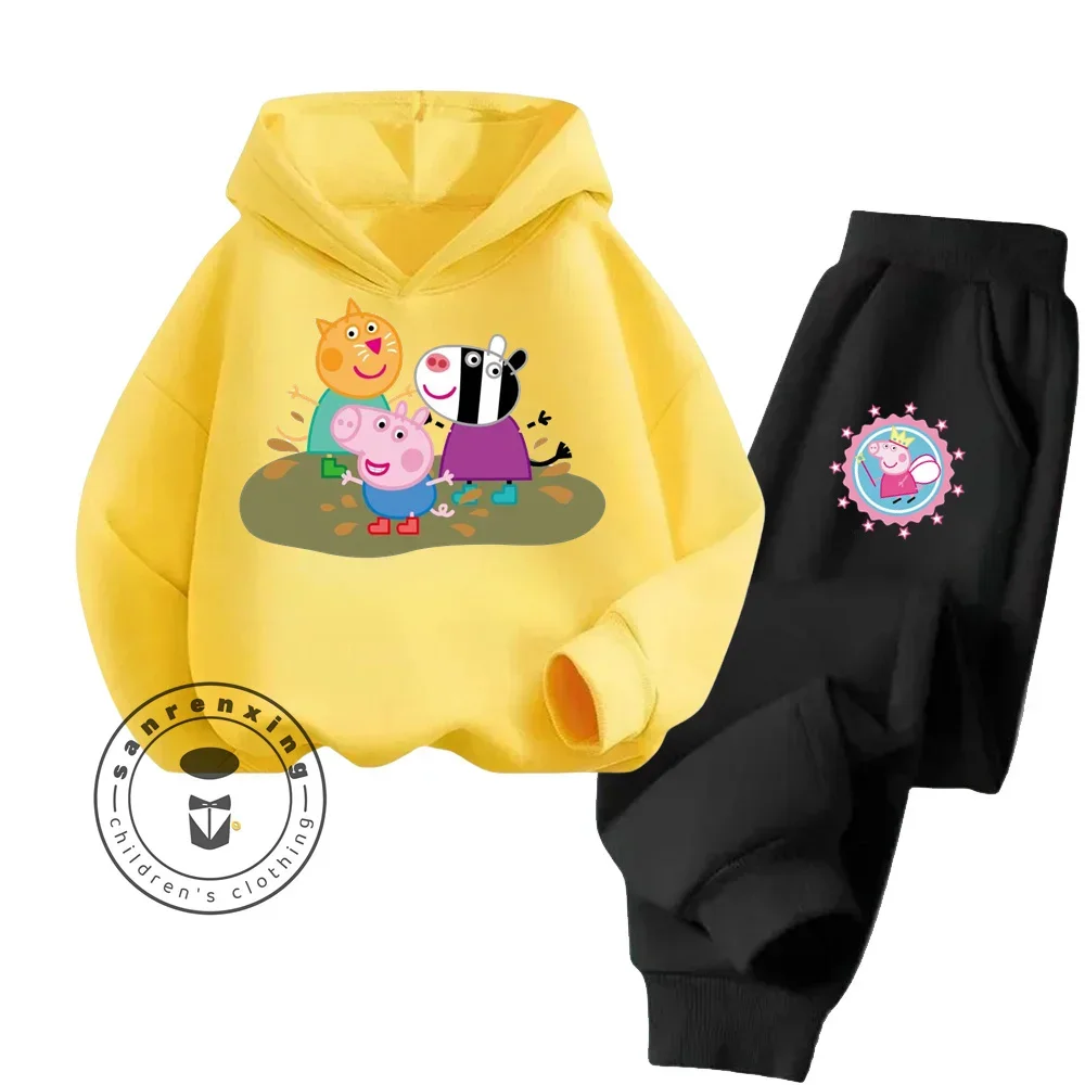 2024 Peppa Cartoon Adorable High Cost Performance Children New Long Sleeve Hoodie Set with Durable and Soft Material Design