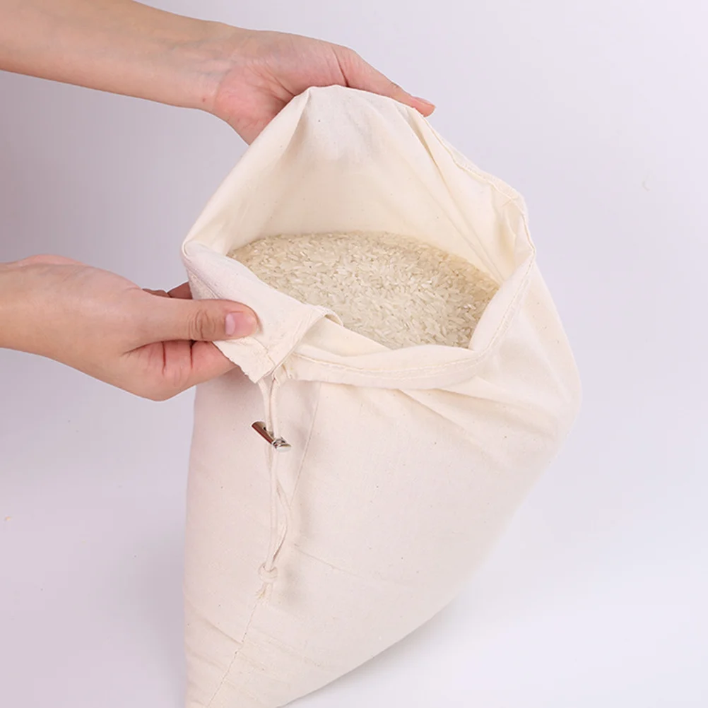 3 Pcs Drawstring Beam Mouth Cotton Bag Food Homemade Bread Storage Bags Bulk Flour