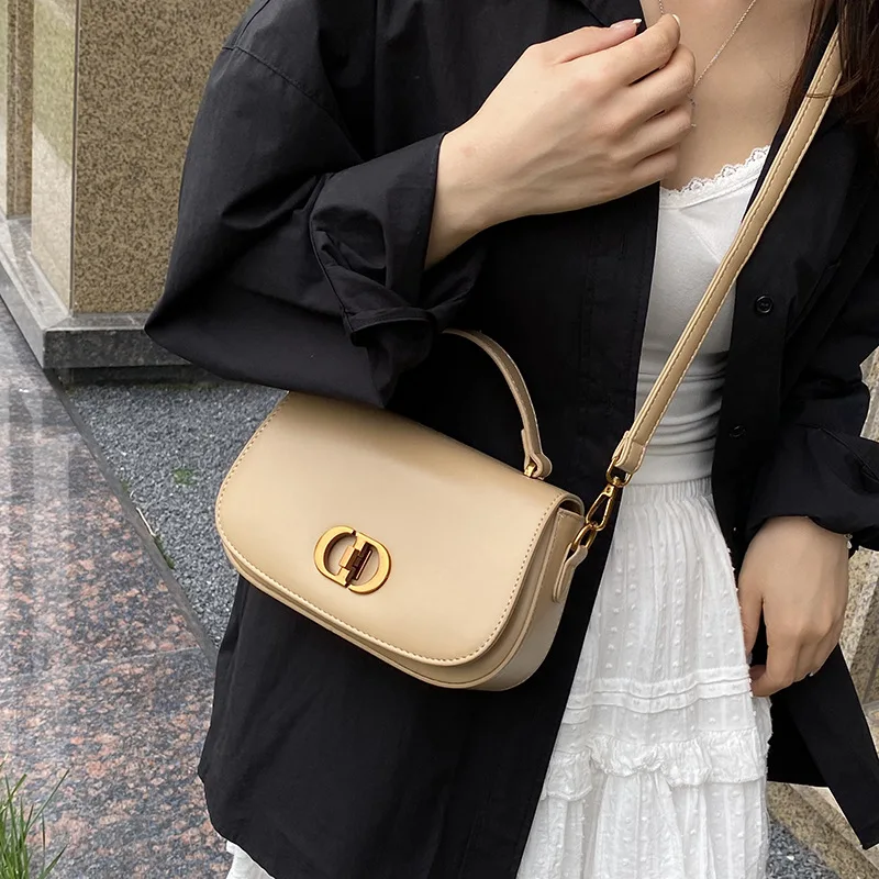 

2025 New Premium Semi-Round Saddle Bag - Fashion, Personalized Lock, Solid Color, Versatile Shoulder Messenger