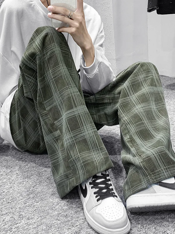 

Corduroy Men's Casual Pants Loose Straight Leg Trendy Long Trousers Autumn Winter Plaid Vintage Loose Fit Faionable Jeans