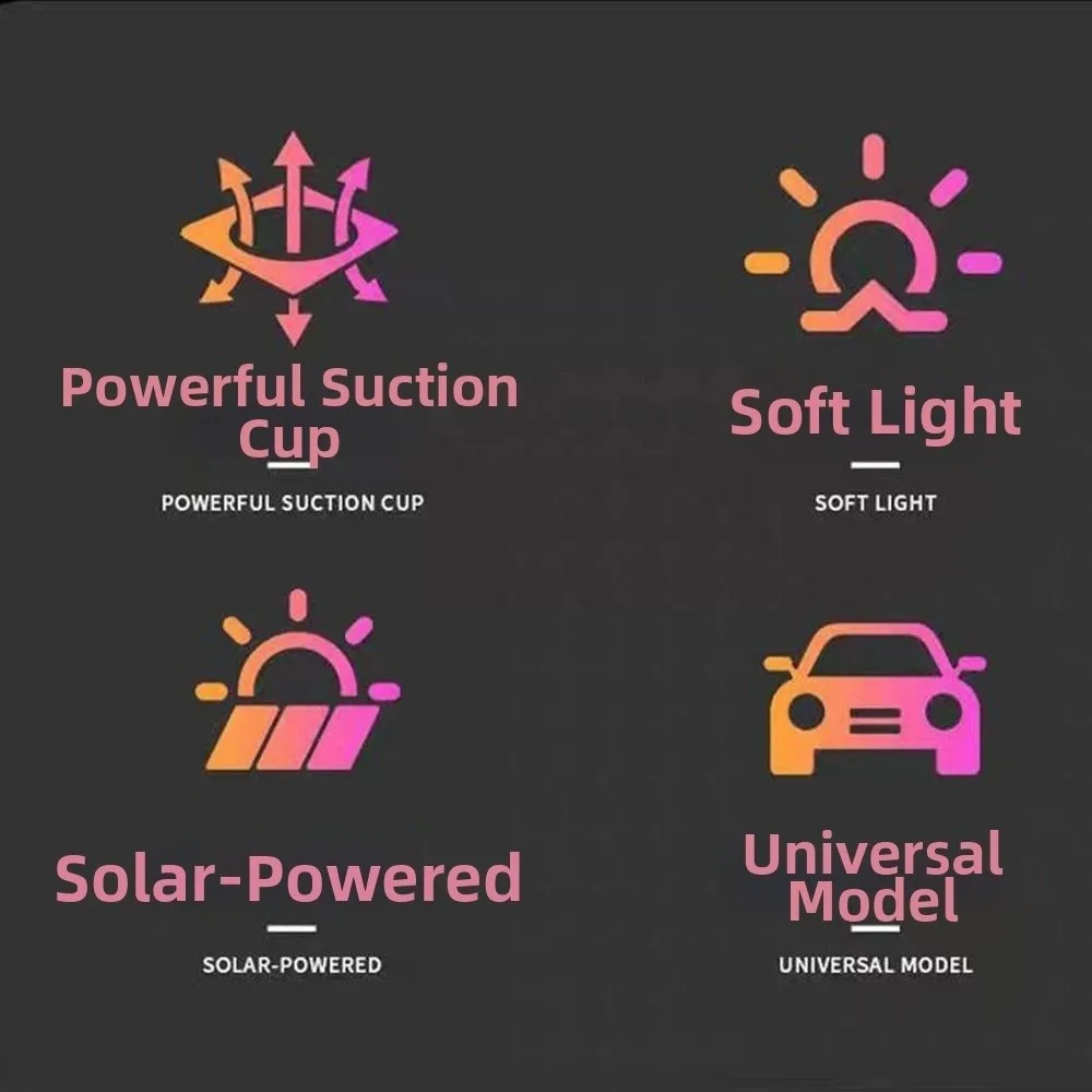 New Solar Car Warning Light Suction Cup Universal LED Atmosphere Lamp Car Decor Vehicle Safety Light