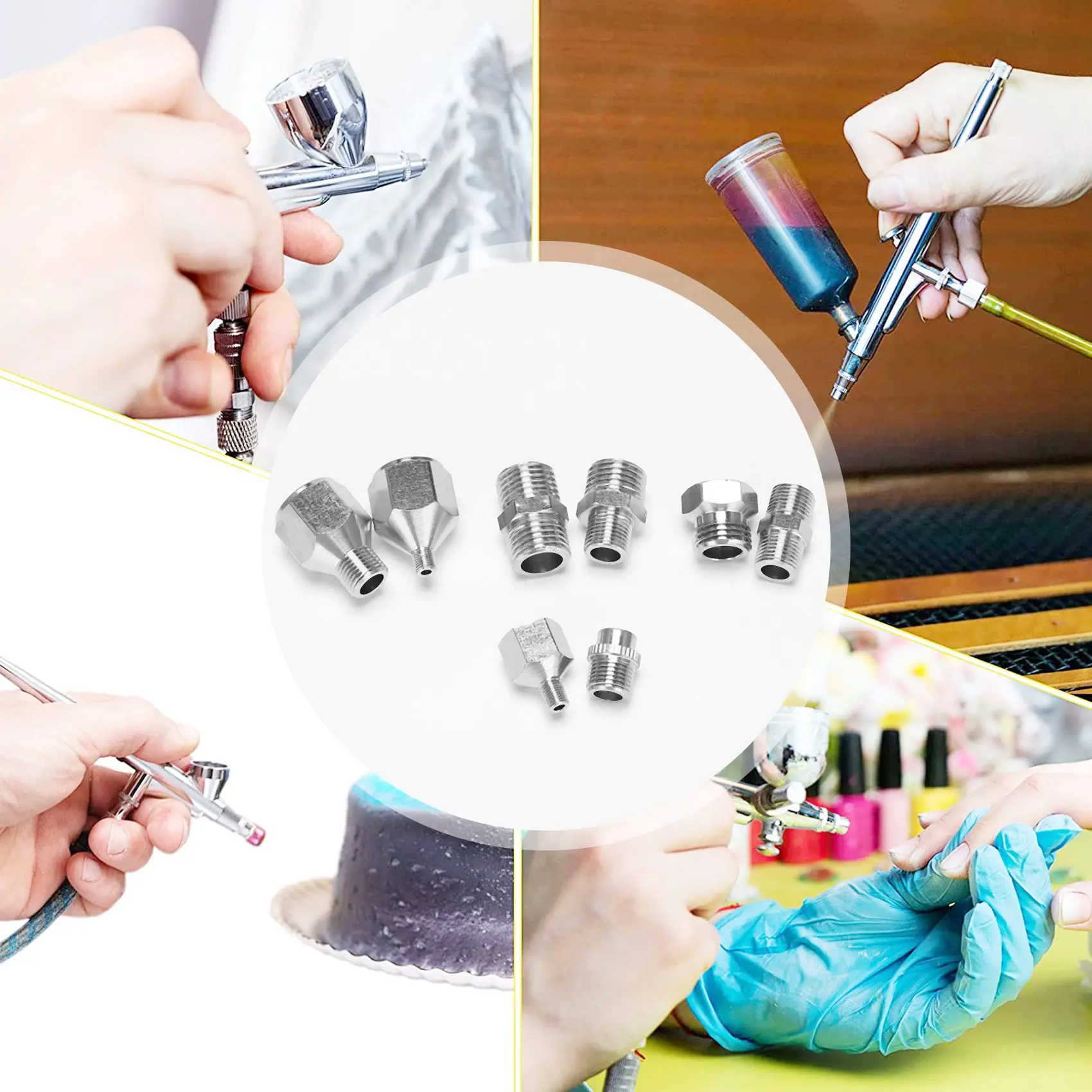 8 Pieces Airbrush Flexible Adapter Fitting Connector Set for Compressor and Airbrush Hose