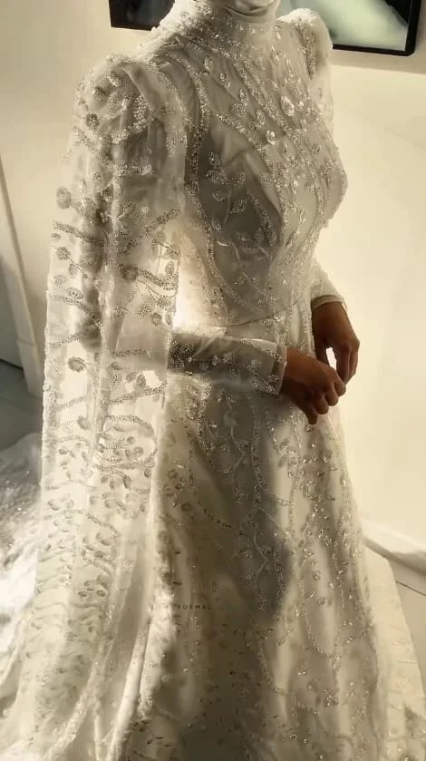 OLOEY Customized Luxury Muslim Wedding Dresses Floor-Length Full Sleeves A-Line Saudi Kuwait Shine Bridal Gowns robe de mariée